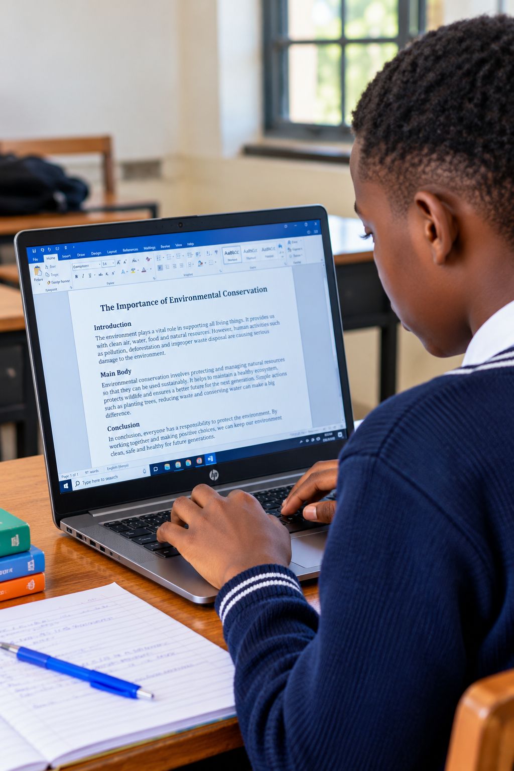 Learner developing practical Microsoft Word computer application skills