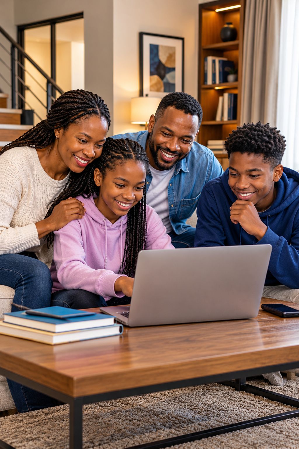 Parent supporting a child's online learning and responsible technology use